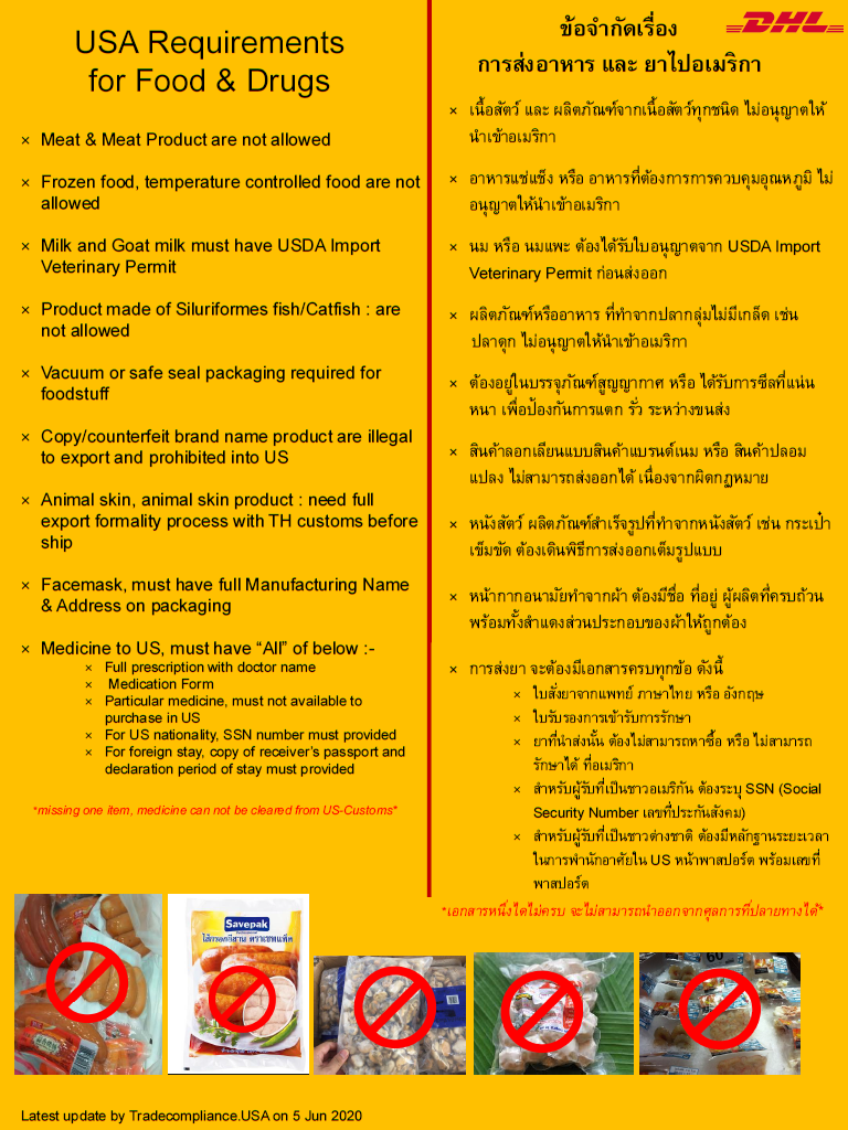 USA requirements for food and drugs (DHL)