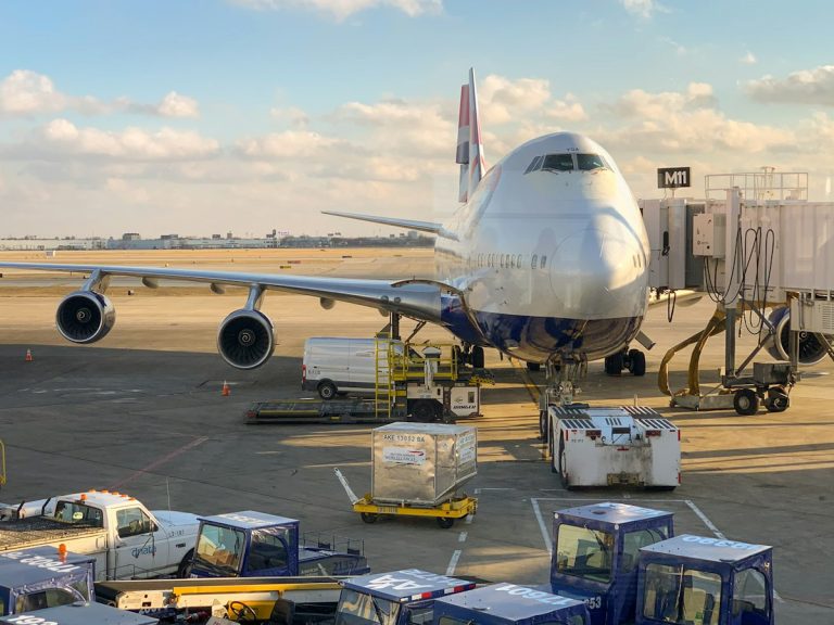 Cargo aircraft being loaded at the airport