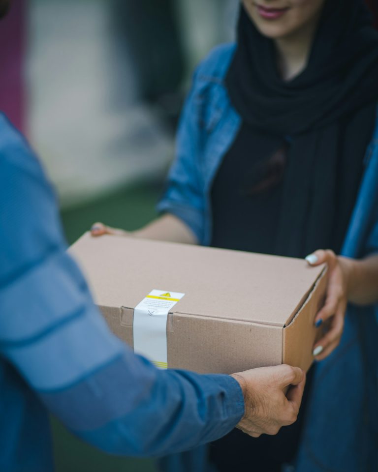Handing over a parcel