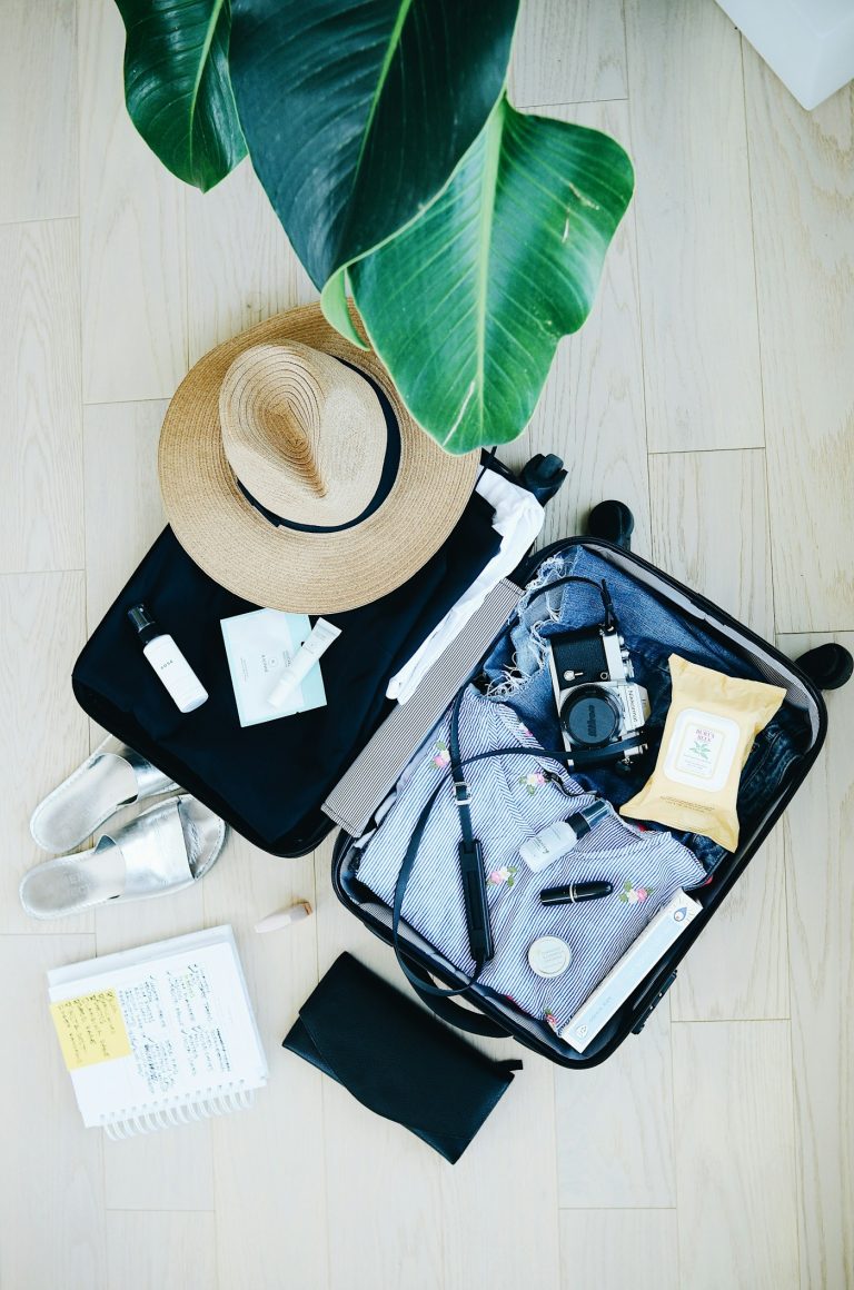 Suitcase packed for travel